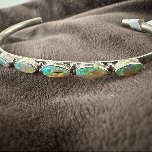 Sterling Silver Opal Cuff Bracelet - Picture 2 of 6